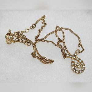 CHRISTIAN DIOR CD Vintage Necklace with Rhinestones and DIOR Pouch 15-17 inches